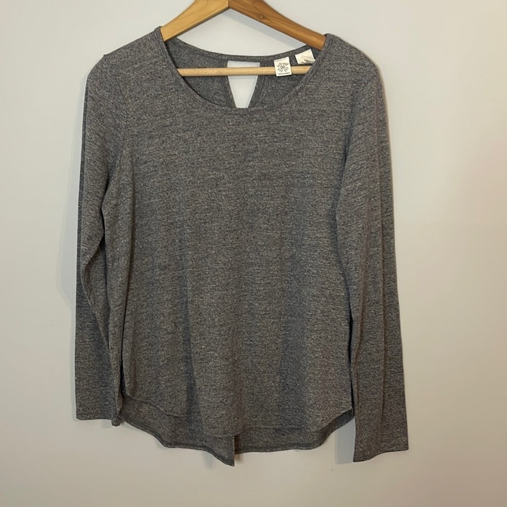 Artisan NY Key Hole Back Long Sleeve Heathered Gray Top Size M
